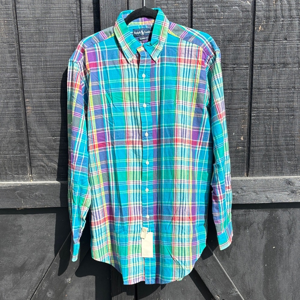 Vintage NWT Ralph Lauren Plaid Button Down Shirt. 80‘s 90’s.